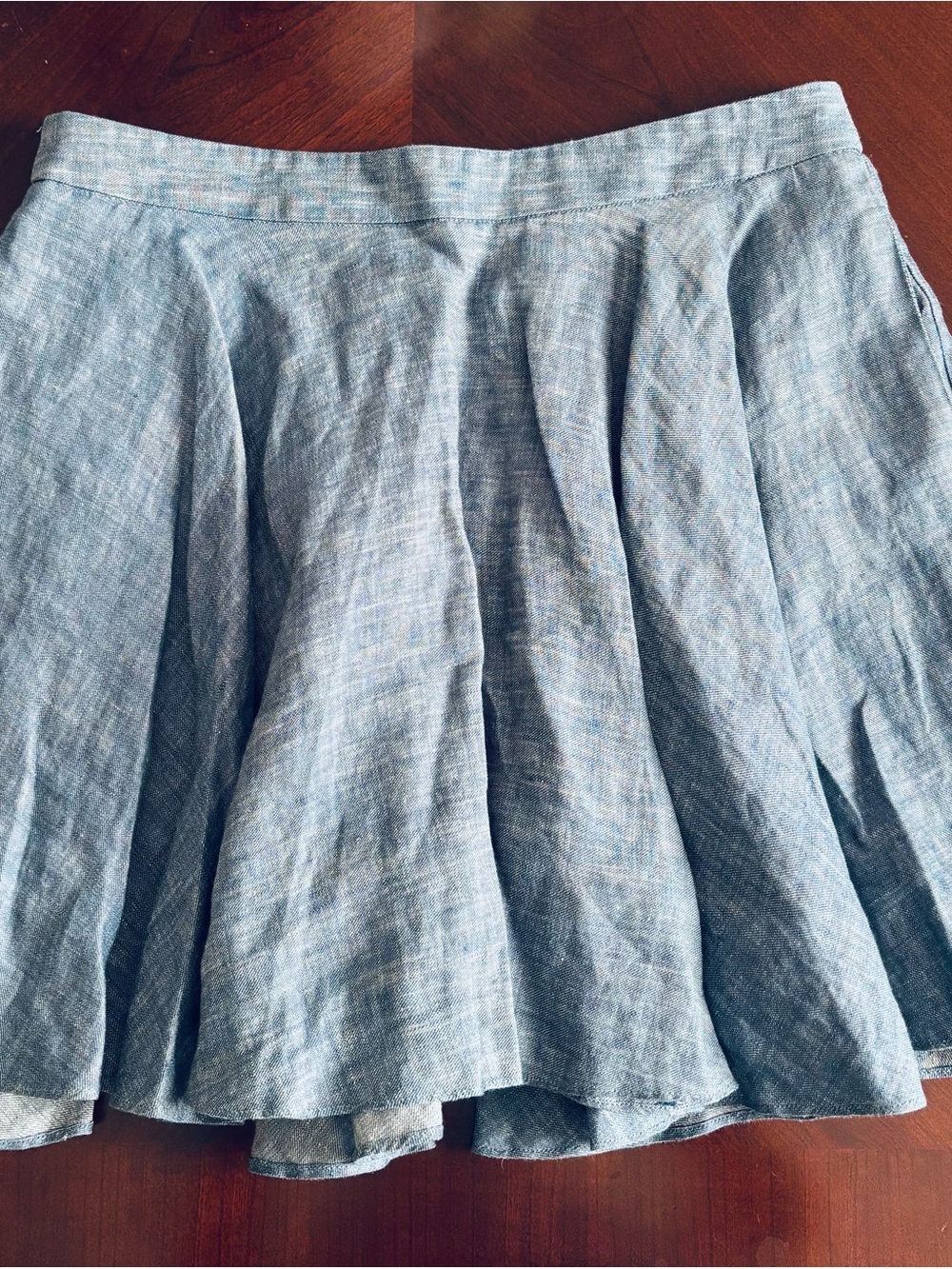 Jenni Kayne Light Blue Linen Blend A-Line Mini Skirt, Small